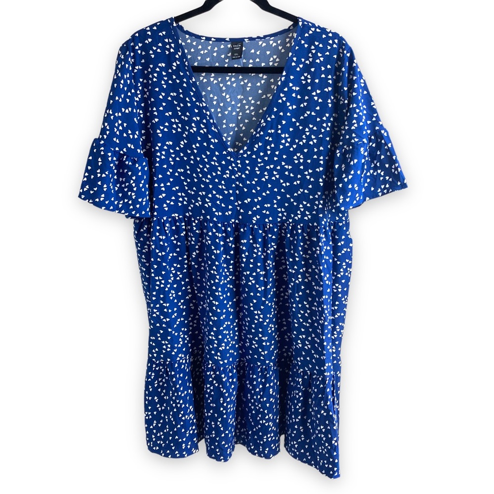SHEIN Curve Dress Blue Heart Print Flutter‎ Short Sleeve 0X